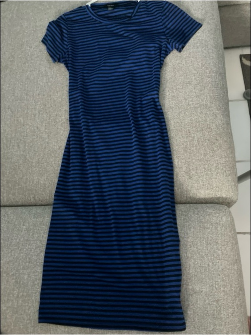 Forever 21 Navy and Black Striped Short-Sleeve Midi Dress